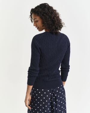 Gant neulepusero, STRECH COTTON CABLE C-NECK Tummansininen