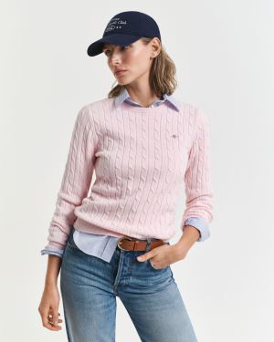Gant neulepusero, STRECH COTTON CABLE C-NECK Vaaleanpunainen
