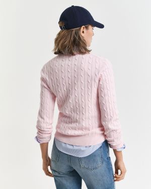 Gant neulepusero, STRECH COTTON CABLE C-NECK Vaaleanpunainen