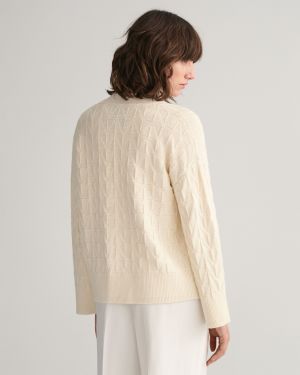 Gant neuletakki, HERRIGBONE T-NECK CARDIGAN Luonnonvalkoinen