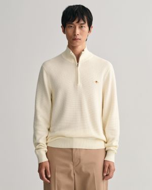 Gant puuvillaneule, COTTON TEXTURE HALF ZIP Valkoinen