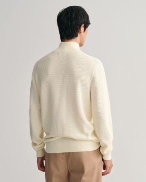 Gant puuvillaneule, COTTON TEXTURE HALF ZIP Valkoinen
