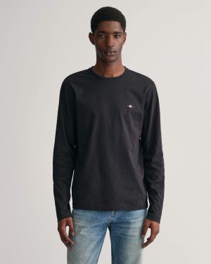 Gant t-paita, REG T LS T-SHIRT Musta