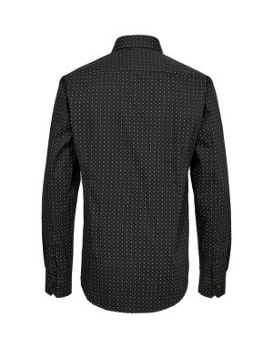 Gino marcello miesten kauluspaita, K GINO MARCELLO MICRO PRINT SHIRT Musta Kuosi