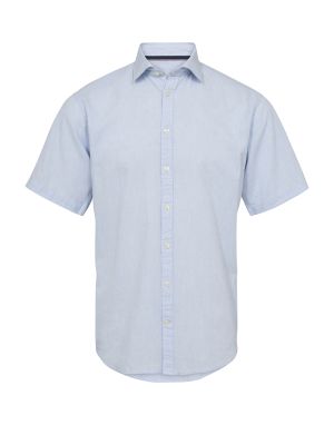 Gino marcello miesten lyhythihainen kauluspaita, COTTON LINEN SHIRT Vaaleansininen