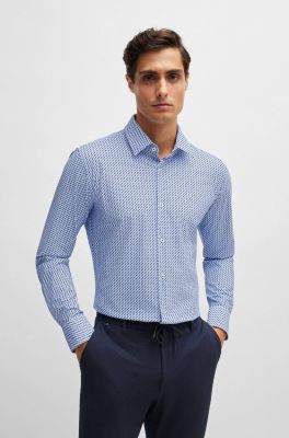 Hugo Boss miesten kauluspaita, P-HANK PERFORMANCE SLIM FIT SHIRT Valkopohjainen Kuosi