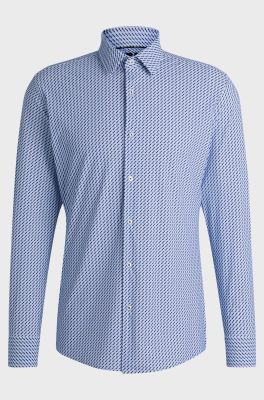 Hugo Boss miesten kauluspaita, P-HANK PERFORMANCE SLIM FIT SHIRT Valkopohjainen Kuosi