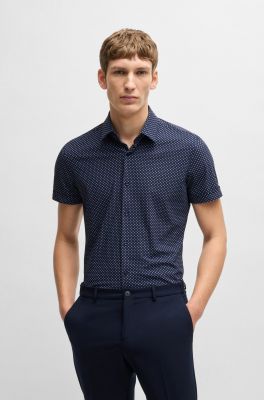 Hugo Boss miesten kauluspaita, P-HANK SS PERFORMANCE SHIRT Sininen Kuosi