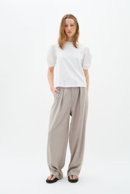 Inwear naisten t-paita, K-PAYANA WOVEN TRIM T-SHIRT Pure White