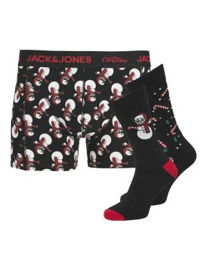 jack and jones junior sukat ja bokserit, JACSNOW SKULLS GIFTBOX JNR Musta Kuosi