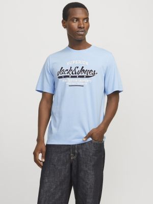 Jack and Jones miesten t-paita, JJELOGO TEE SS O-NECK 2 COL SS25 SN Chambray Blue