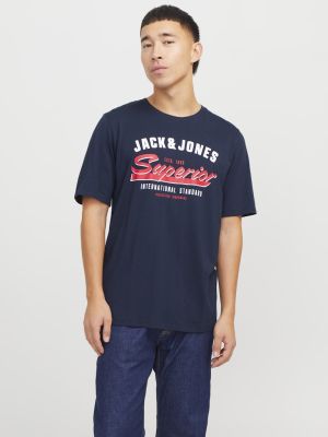Jack and Jones miesten t-paita, JJELOGO TEE SS O-NECK 2 COL SS25 SN Sky Captain