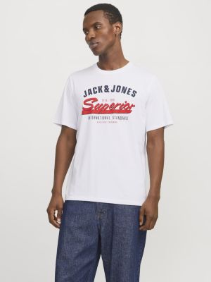Jack and Jones miesten t-paita, JJELOGO TEE SS O-NECK 2 COL SS25 SN White