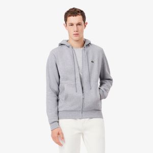 Lacoste Miesten Huppari, LACOSTE REGULAR FIT BRUSHED ZIPPERED Vaaleanharmaa Melee