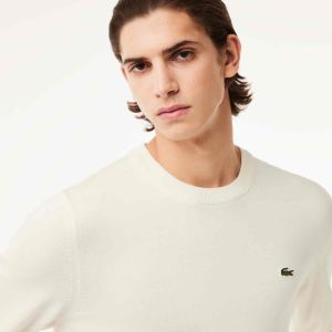 Lacoste miesten neulepusero, REGULAR FIT CREW NECK SWEATER Luonnonvalkoinen