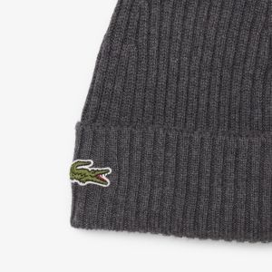 Lacoste miesten pipo, LACOSTE SOFT WOOL RIBBED BEANIE Harmaa