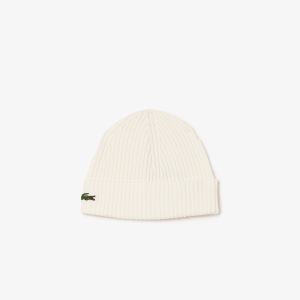 Lacoste miesten pipo, LACOSTE SOFT WOOL RIBBED BEANIE Luonnonvalkoinen
