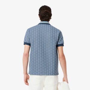 Lacoste Miesten Poolopaita, CLASSIC FIT CONTRAST COLLAR MONOGRAM Sininen Kuosi