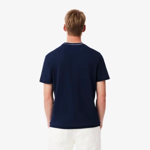 Lacoste miesten t-paita, STRECH PIQUE STRIPE COLLAR T-SHIRT Tummansininen