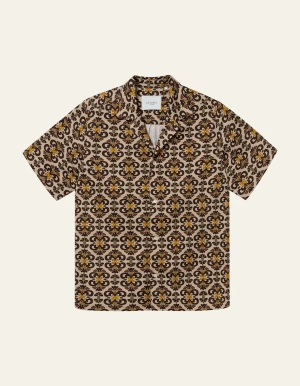 Les Deux Miesten Kauluspaita, HENDRIX AOP SS SHIRT Ruskea Kuosi