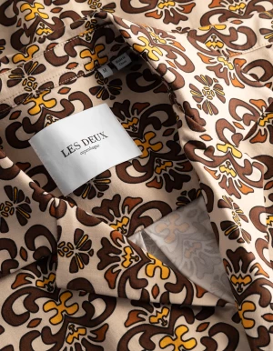 Les Deux Miesten Kauluspaita, HENDRIX AOP SS SHIRT Ruskea Kuosi