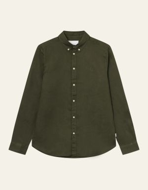 Les Deux Miesten Kauluspaita, KRISTIAN LINEN BD SHIRT Armeijanvihreä