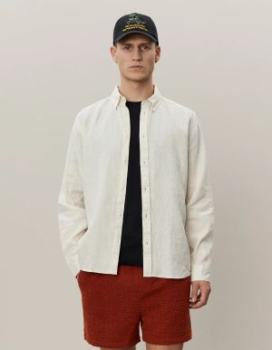 Les Deux Miesten Kauluspaita, KRISTIAN LINEN BD SHIRT Luonnonvalkoinen