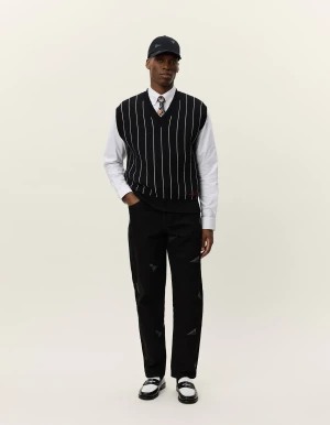 Les Deux miesten liivi, GASTON JACQUARD PINSTRIPE VEST Musta