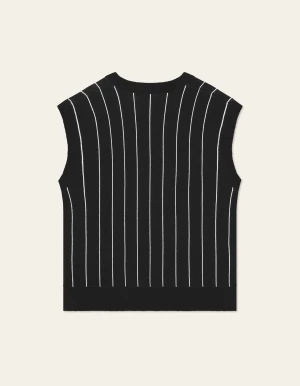 Les Deux miesten liivi, GASTON JACQUARD PINSTRIPE VEST Musta
