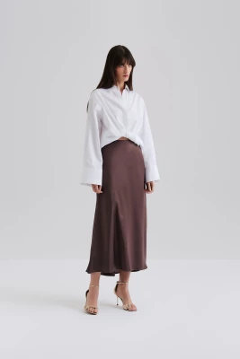 Malina naisten hame, AUBREE SATIN MAXI SKIRT Tummanruskea