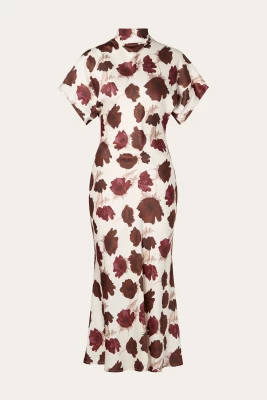 Malina naisten mekko, ALIVA SL SATIN MIDI DRESS Viininpunainen Kuosi