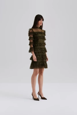Malina naisten mekko, CARMINE FRILL LACE MINI DRESS Tummanvihreä