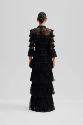 Malina naisten mekko, CARMINE LONG SLEEVE LACE MAXI DRESS Musta