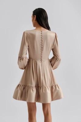 Malina naisten mekko, JASMINE RUFFLED MINI DRESS Beige