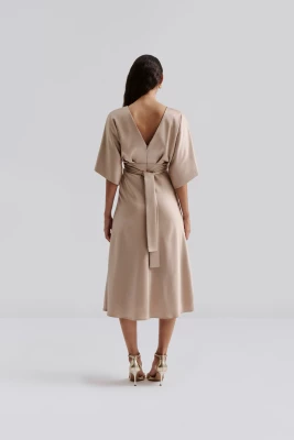 Malina naisten mekko, JUNO V-NECK SATIN MIDI DRESS Beige