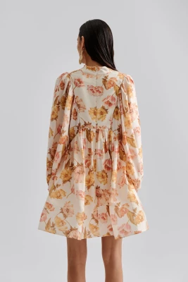 Malina naisten mekko, TYRA HIGH NECK BALLOON SLEEVE MINI DRESS Monivärinen Kuosi