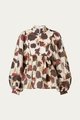 Malina naisten pusero, PERNILLA HOGH NECK BALLOON SLEEVE BLOUSE Viininpunainen Kuosi