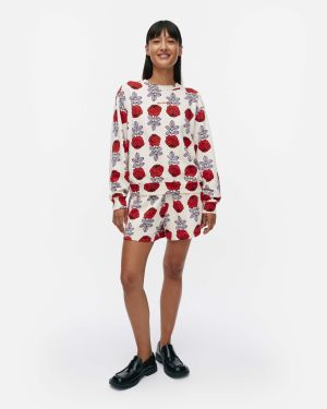 Marimekko naisten collegepaita, LEIOT VIHKIRUUSU KIOSKI COLLEGEPAITA Valkopohjainen Kuosi