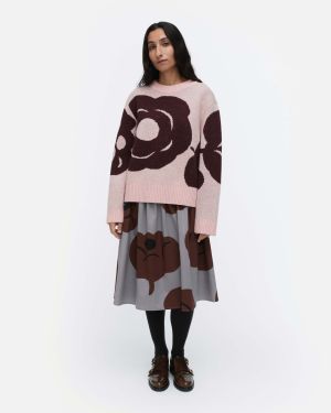 Marimekko naisten neule, VIRTAUS TUMMA VILLANEULEPUSERO RWS Vaaleanpunainen Kuosi