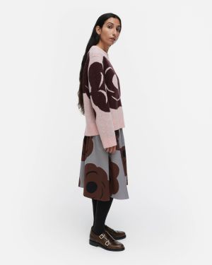 Marimekko naisten neule, VIRTAUS TUMMA VILLANEULEPUSERO RWS Vaaleanpunainen Kuosi