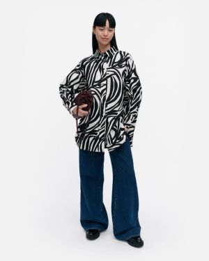 Marimekko naisten paita, NILA JOKURAITA PUUVILLAPAITA Mustavalkoinen