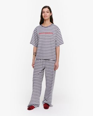 Marimekko Naisten Pyjamapaita HIIRENKORVA TASARAITA LIGHT  Harmaa Kuosi