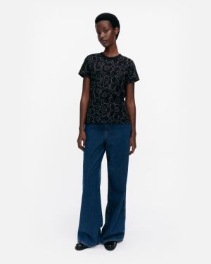 Marimekko naisten t-paita, HELEYS PIIRTO UNIKKO Musta Kuosi