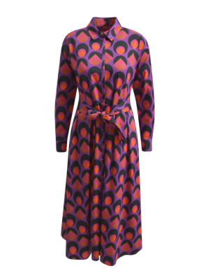 Milano Italy Naisten Mekko, DRESS W COLLAR PURPLE PRINT Pinkki Kuosi