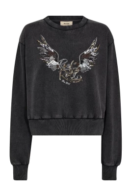 Mos Mosh naisten collegepaita, MMCOSETTE O-LS DECO SWEATSHIRT Tummanharmaa