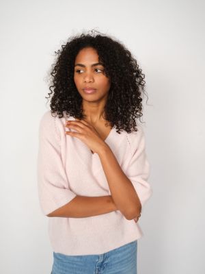 Mos Mosh naisten neule, MMTaci 3/4 V-Neck Knit Vaaleanpunainen