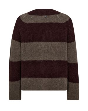 Mos Mosh naisten neule, MMTACI STRIPE LS V-NECK KNIT Raidallinen Luumu