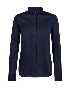 Mos Mosh Naisten Pitkähihainen Kauluspaita TINA JERSEY SHIRT Tummansininen