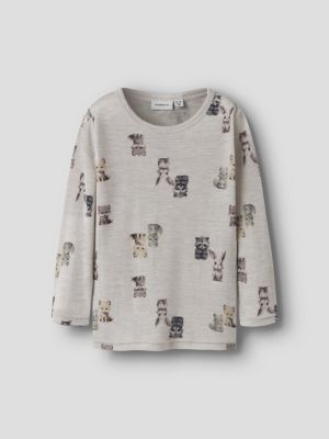 Name It Lasten Merinovillainen Paita, NMMWang Wool Rib LS Top AOP Kuosillinen Beige