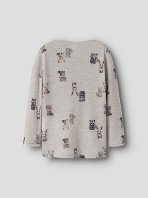 Name It Lasten Merinovillainen Paita, NMMWang Wool Rib LS Top AOP Kuosillinen Beige